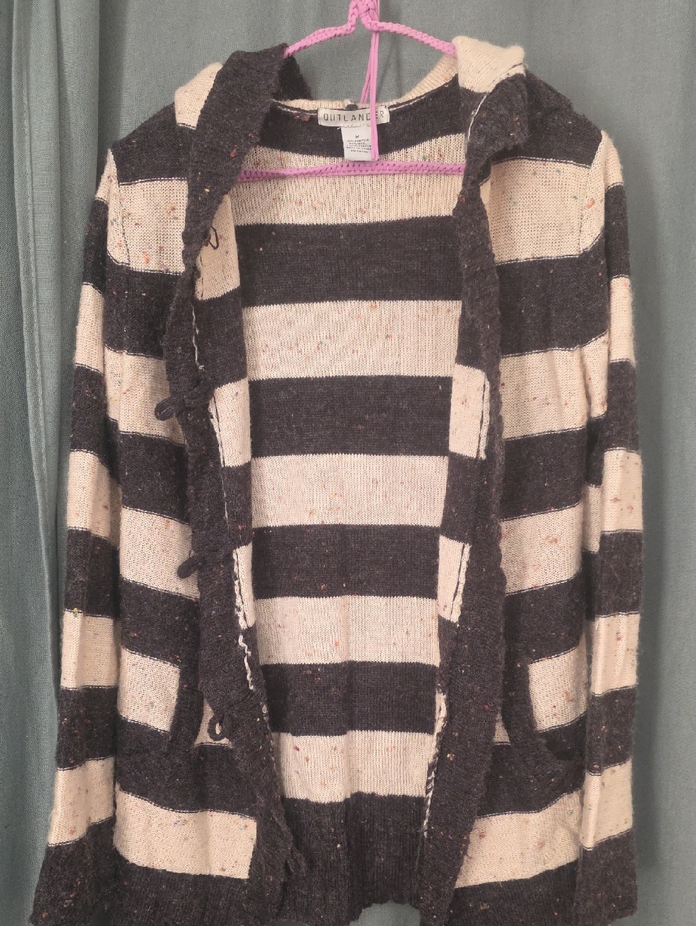 Outlander Striped Hooded Open-Front Cardigan - Black & Cream